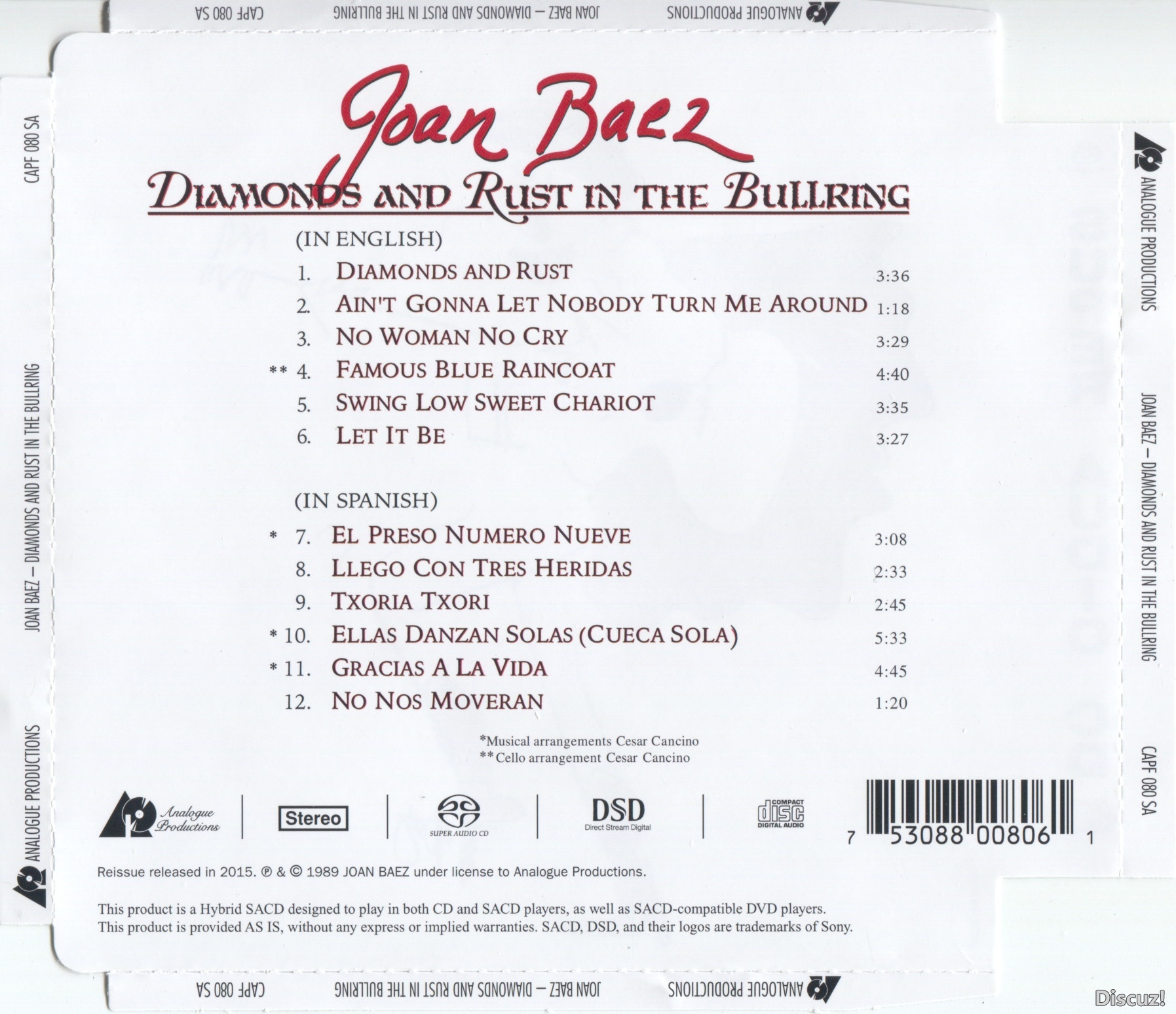 民谣皇后 Joan Baez 《斗牛场》Diamonds And Rust In The Bullring[ISO]