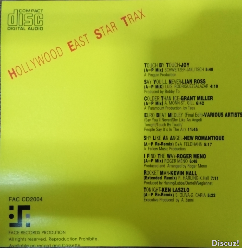 Various Artists - (荷东) HOLLYWOOD EAST STAR TRAX (1986) 港版 专辑背面.png